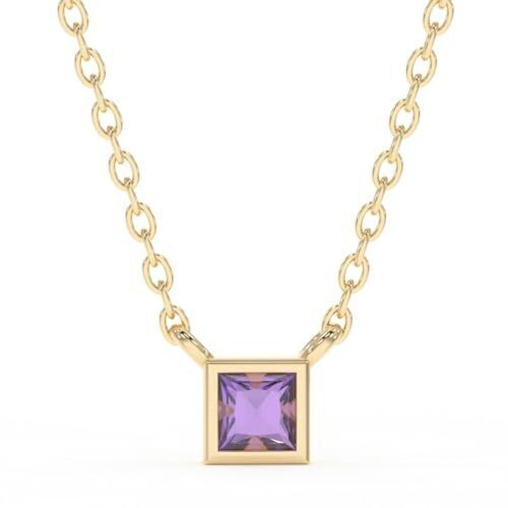 4871 Amethyst Necklace , Premium Gold Minimalist Square Necklaces - Tarnish